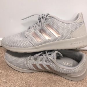 Adidas Cloudfoam grey + rose gold athletic shoes